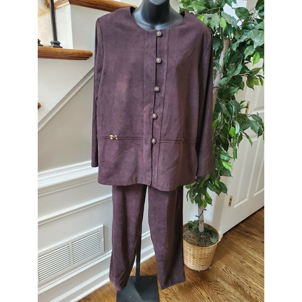 R & K Originals Women's Brown Polyester Long Sleeve Pant Suit 2 Piece Dress 12